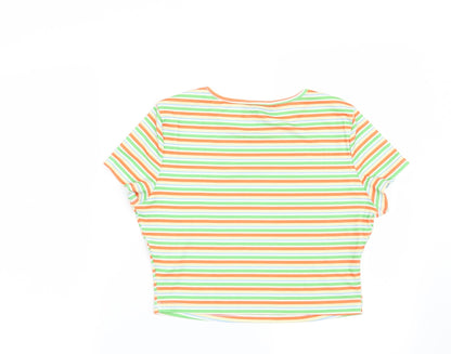 SheIn Womens Green Striped  Basic T-Shirt Size L