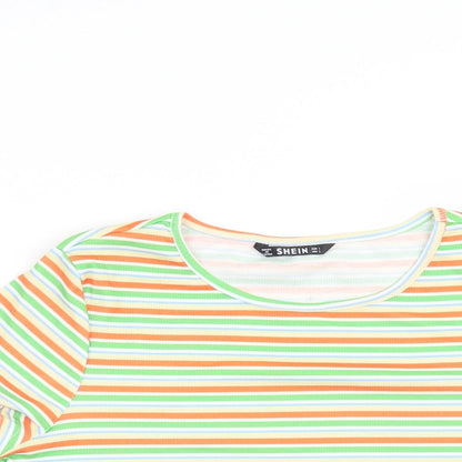 SheIn Womens Green Striped  Basic T-Shirt Size L