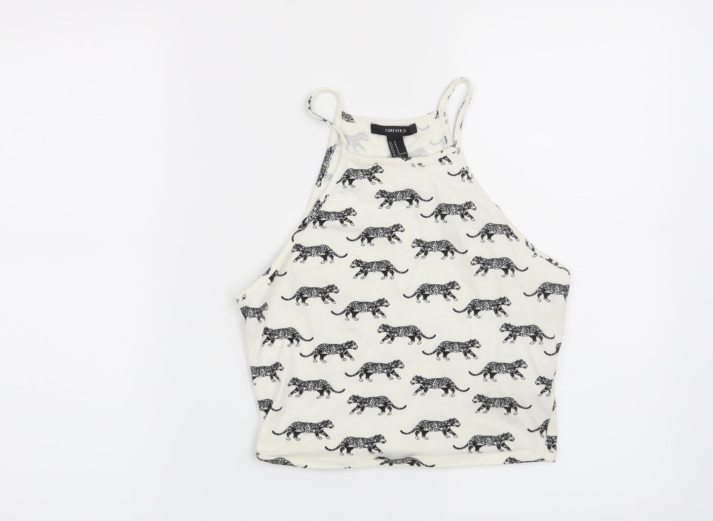 FOREVER 21 Womens White   Basic T-Shirt Size M  - Leopard