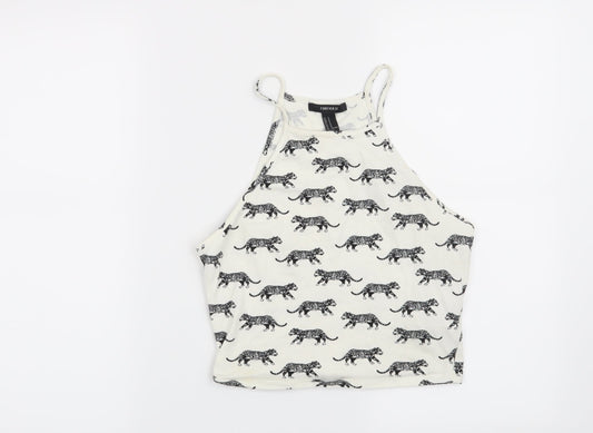 FOREVER 21 Womens White   Basic T-Shirt Size M  - Leopard