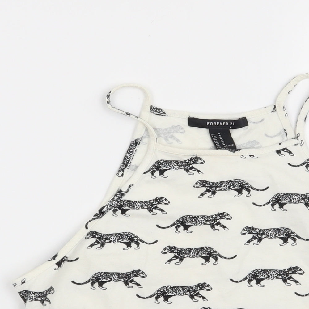 FOREVER 21 Womens White   Basic T-Shirt Size M  - Leopard