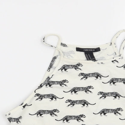 FOREVER 21 Womens White   Basic T-Shirt Size M  - Leopard