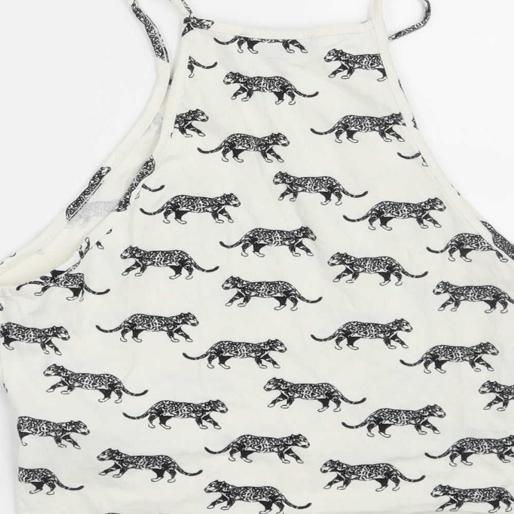 FOREVER 21 Womens White   Basic T-Shirt Size M  - Leopard