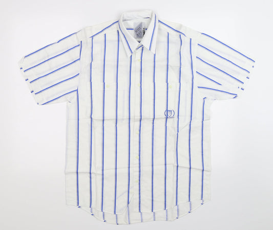 Wide Boy Mens White Striped   Button-Up Size M