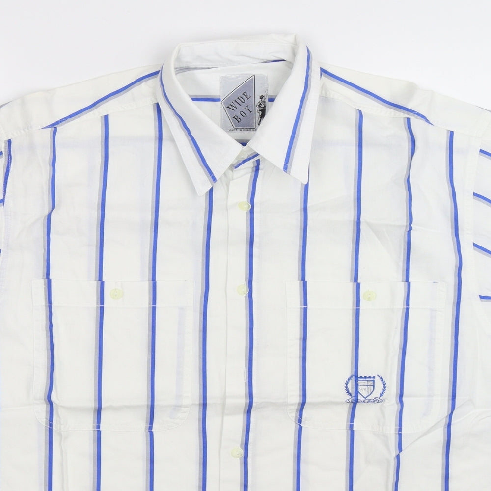 Wide Boy Mens White Striped   Button-Up Size M