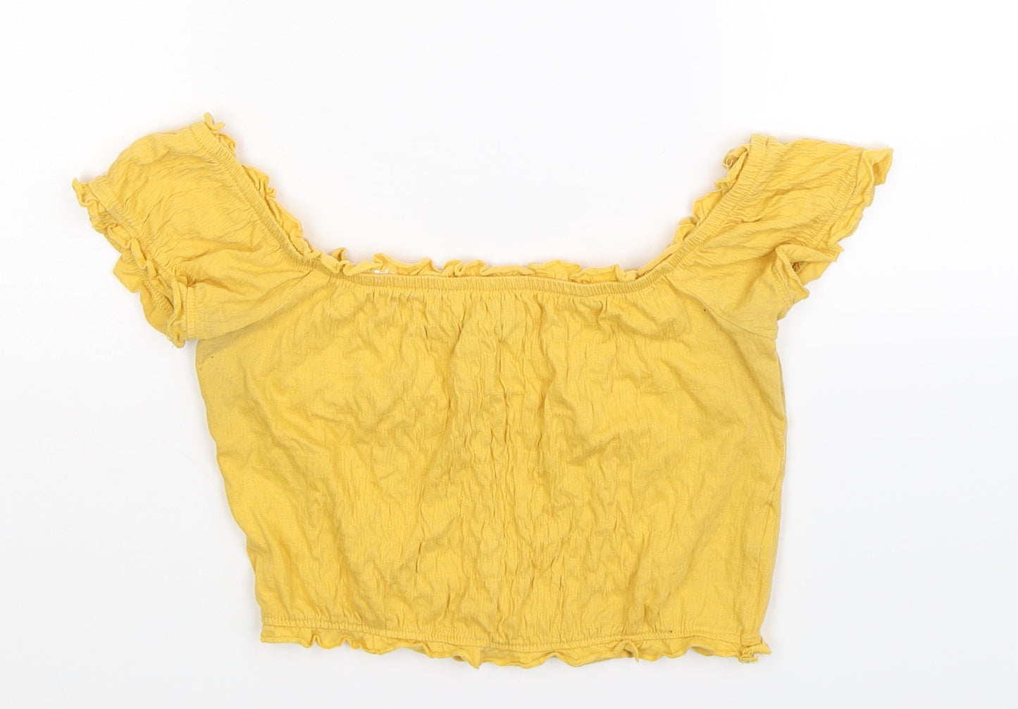 Womens UK Size 8 New Look Yellow Cropped T-Shirt