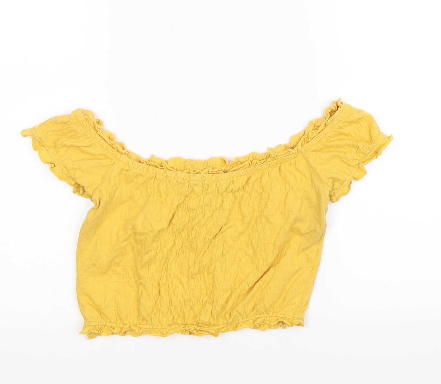 Womens UK Size 8 New Look Yellow Cropped T-Shirt