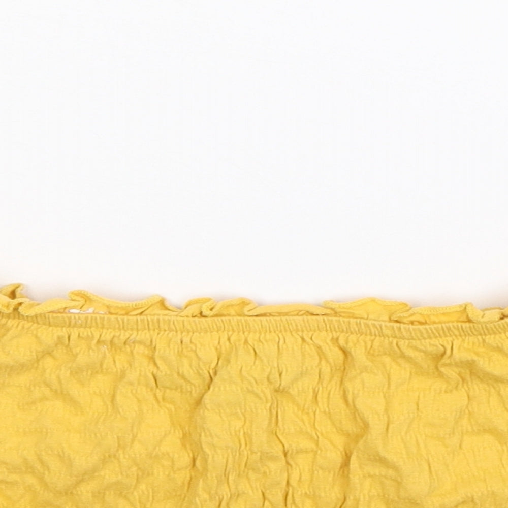Womens UK Size 8 New Look Yellow Cropped T-Shirt