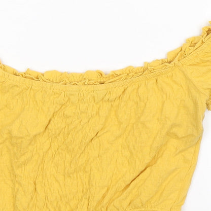 Womens UK Size 8 New Look Yellow Cropped T-Shirt