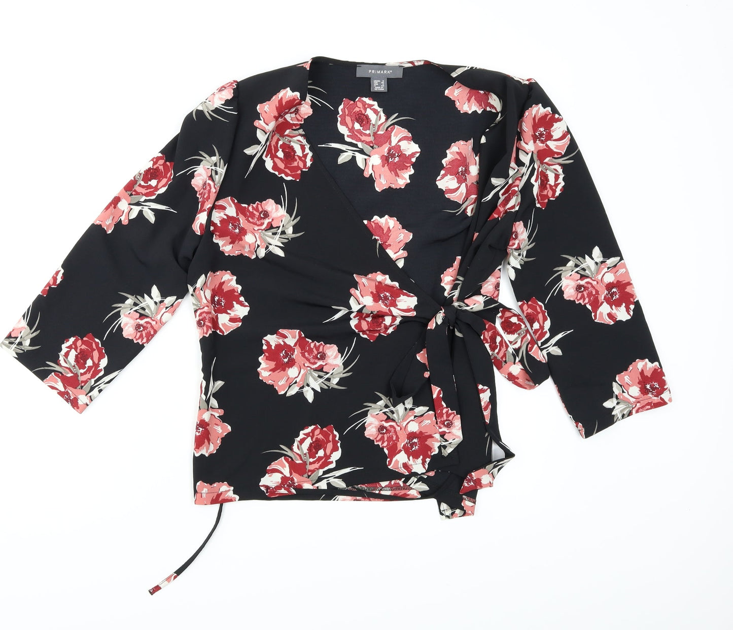 Primark Womens Black Floral  Wrap Blouse Size 8