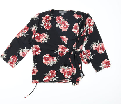 Primark Womens Black Floral  Wrap Blouse Size 8