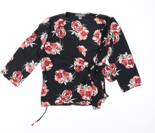 Primark Womens Black Floral  Wrap Blouse Size 8