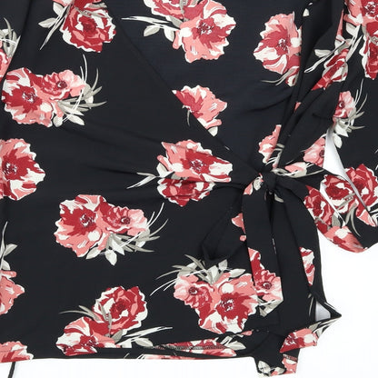 Primark Womens Black Floral  Wrap Blouse Size 8
