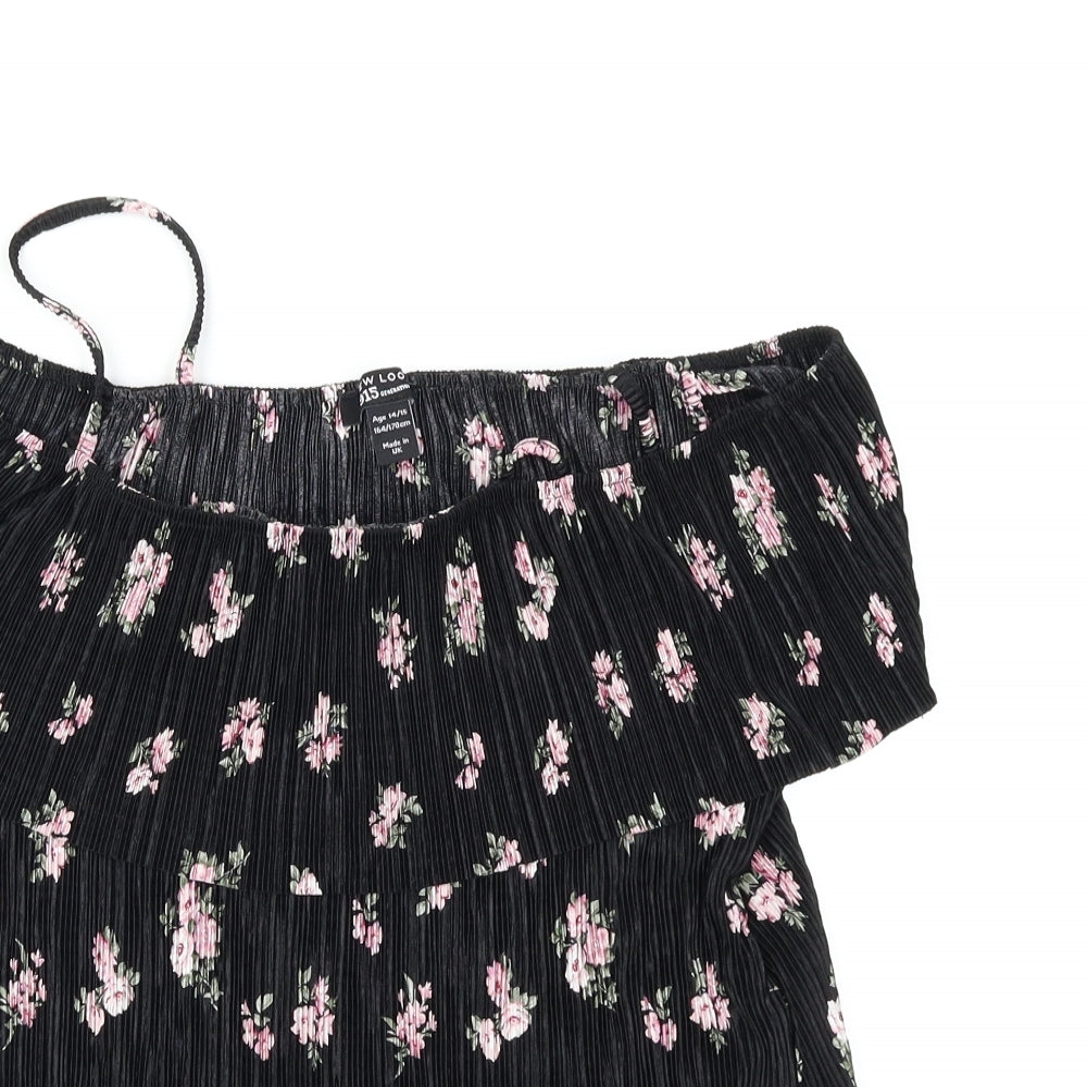 New Look Girls Black Floral  Basic Blouse Size 14-15 Years