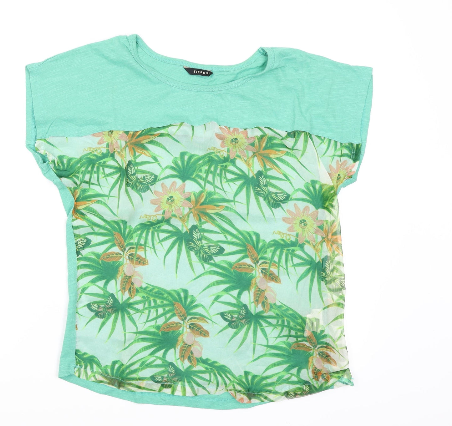 Tifosi Womens Green Floral  Basic T-Shirt Size 12