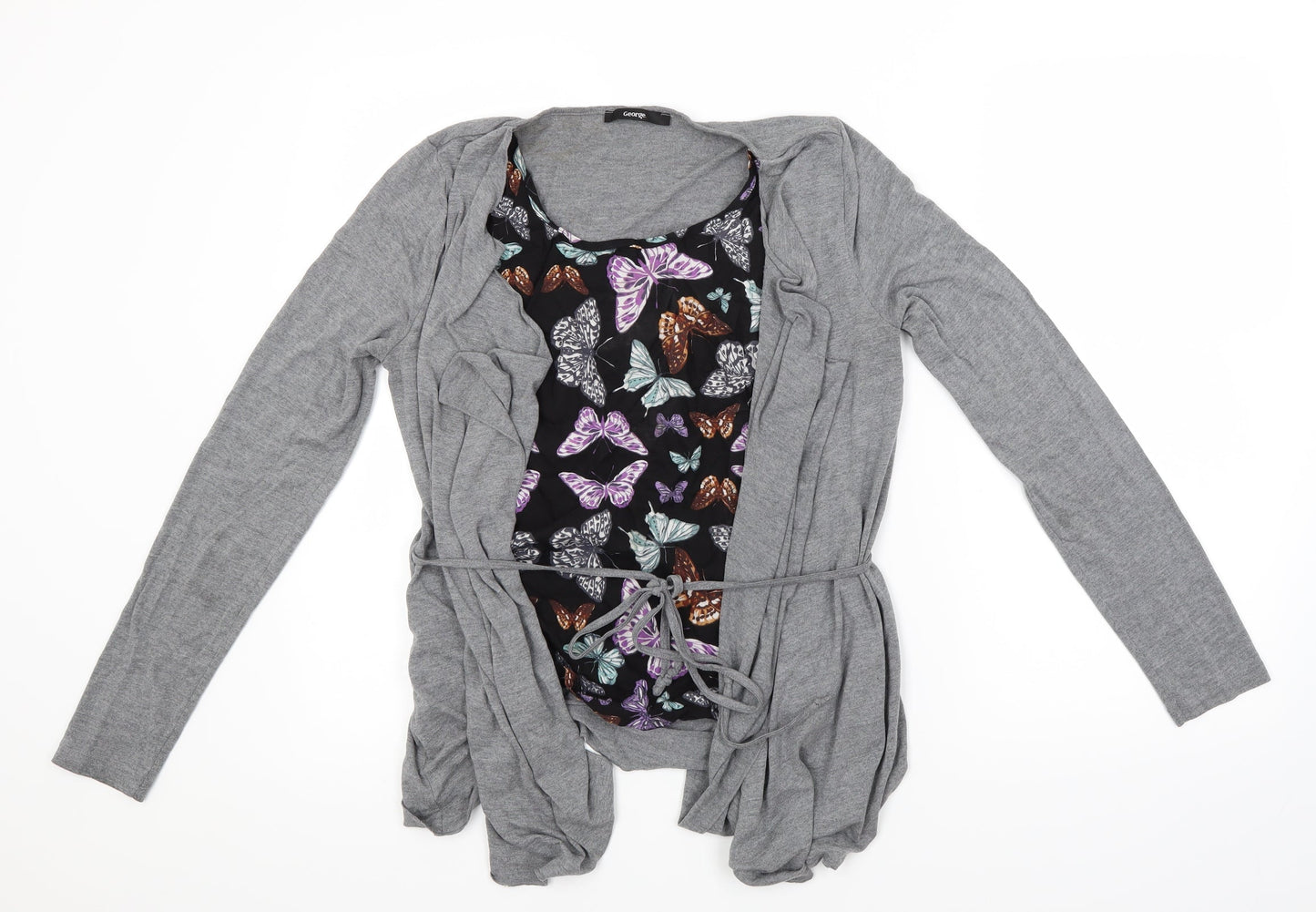 George Womens Grey   Wrap Blouse Size 8  - Butterfly print