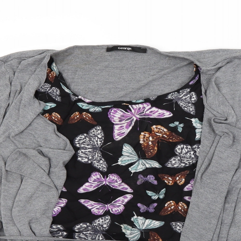 George Womens Grey   Wrap Blouse Size 8  - Butterfly print
