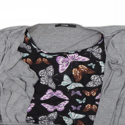 George Womens Grey   Wrap Blouse Size 8  - Butterfly print
