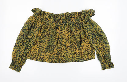 sacred hawk Womens Orange Animal Print  Cropped Blouse Size S