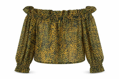 sacred hawk Womens Orange Animal Print  Cropped Blouse Size S