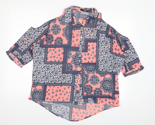 Quiz Womens Blue Paisley  Basic Button-Up Size 12