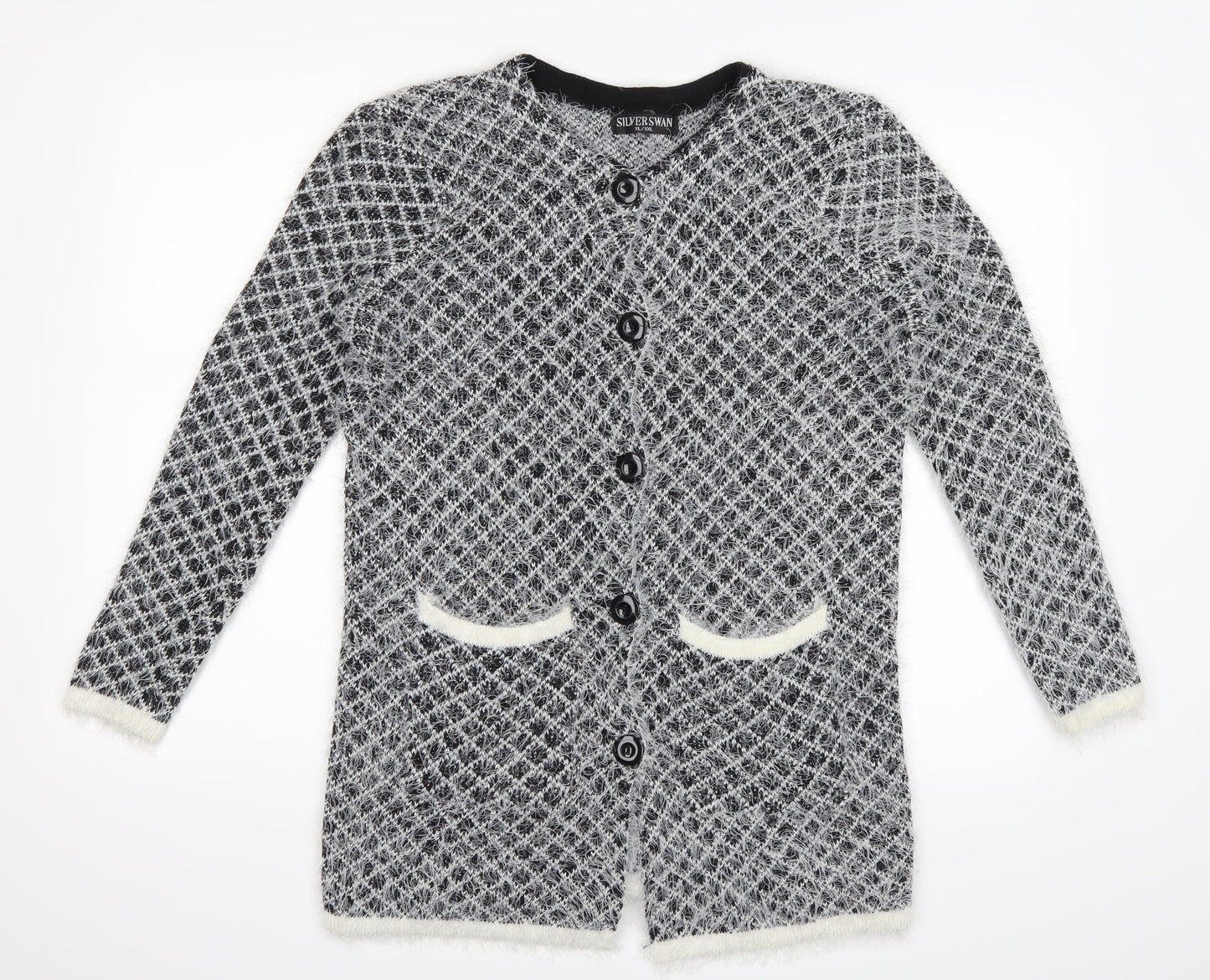 Silver Swan Womens Black Plaid  Cardigan Jumper Size XL