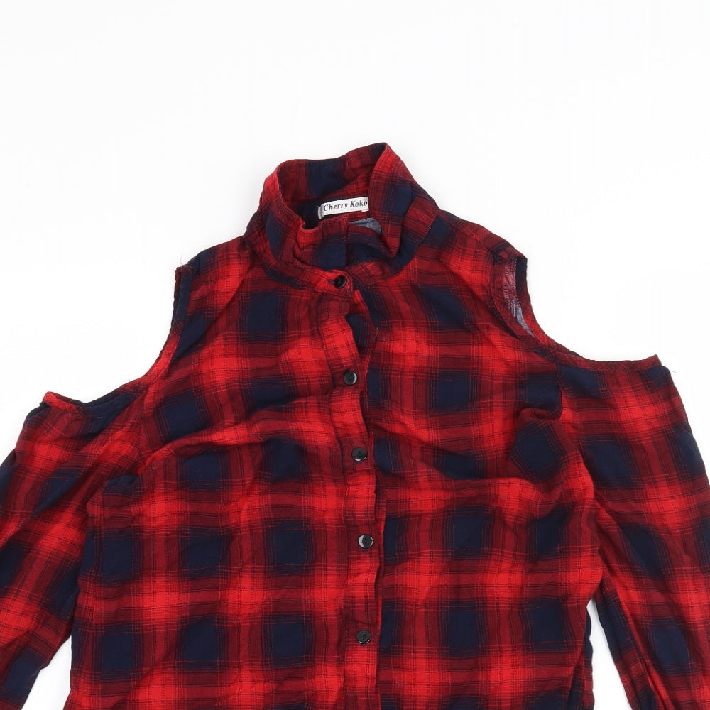 Womens UK Size S Cherry Koko Red Basic Button-Up