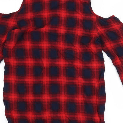 Womens UK Size S Cherry Koko Red Basic Button-Up