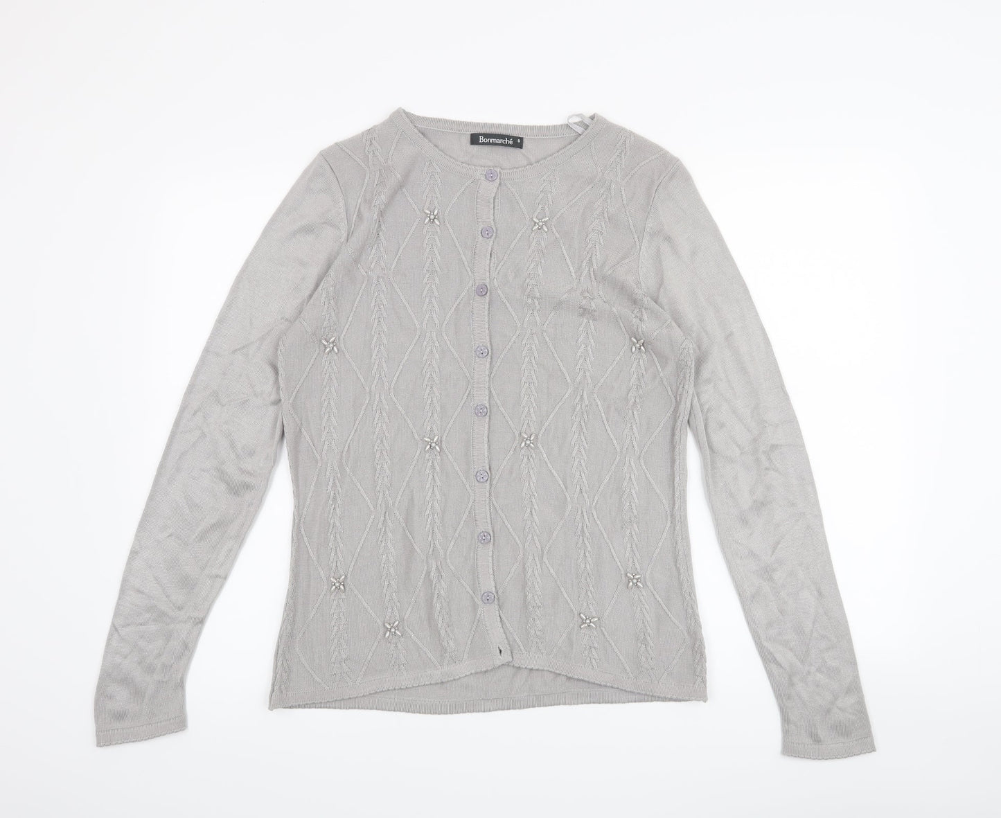 Bon Marché Womens Grey Houndstooth  Cardigan Jumper Size S
