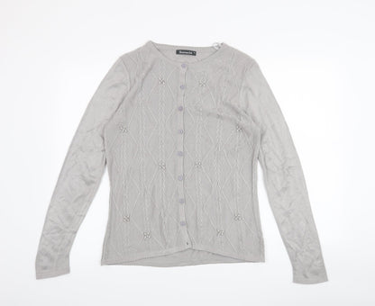 Bon Marché Womens Grey Houndstooth  Cardigan Jumper Size S