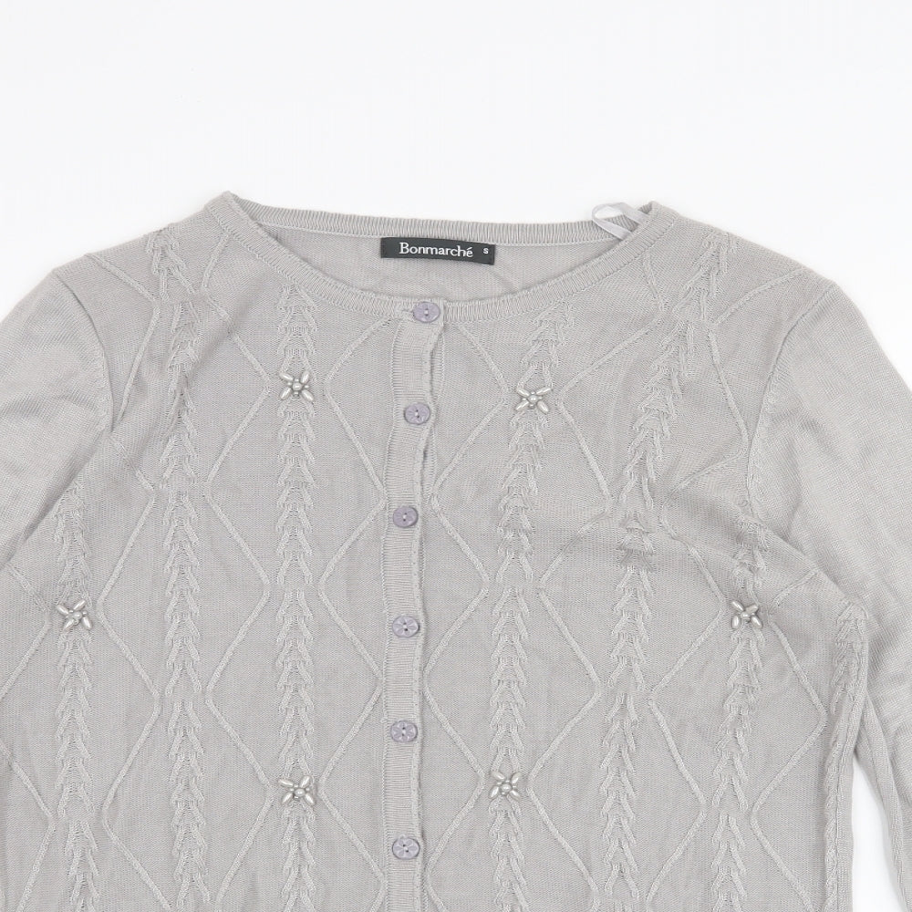 Bon Marché Womens Grey Houndstooth  Cardigan Jumper Size S