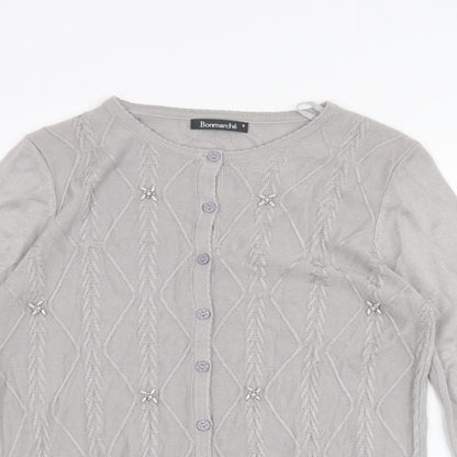 Bon Marché Womens Grey Houndstooth  Cardigan Jumper Size S