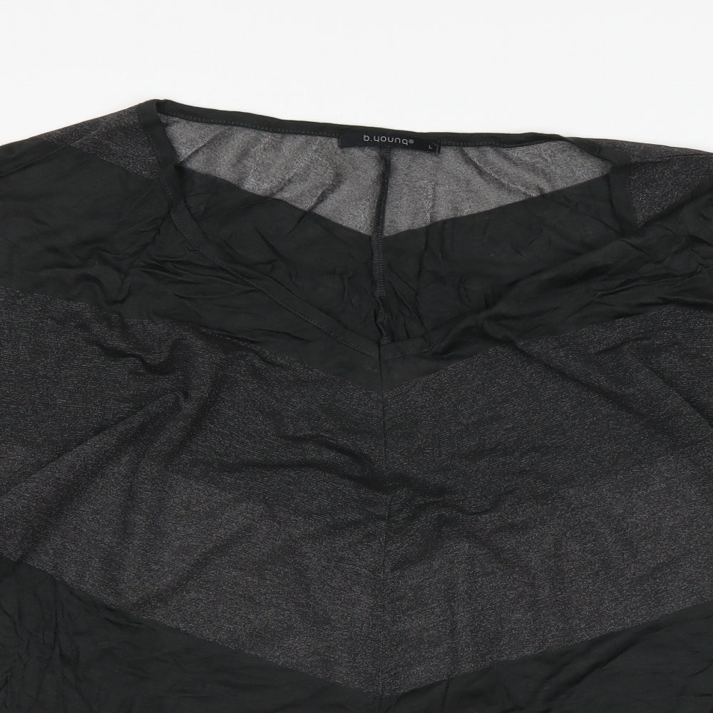 b.young Womens Green Striped  Basic T-Shirt Size L