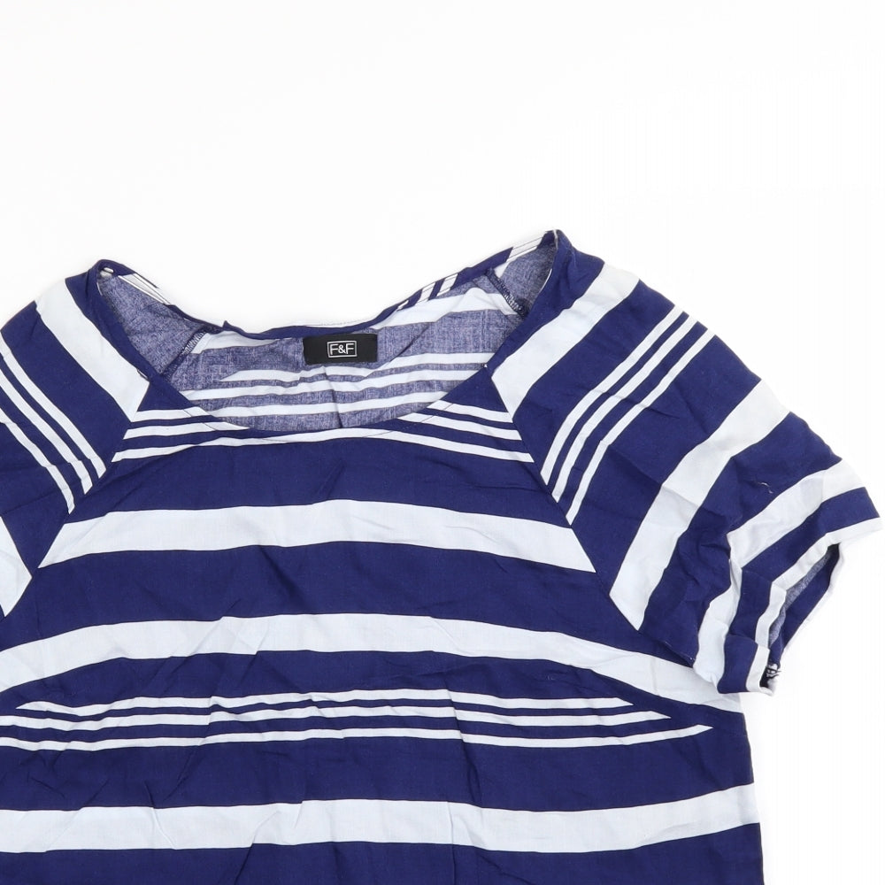 F&F Womens Blue Striped  Basic Blouse Size 10