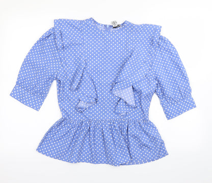 Influence Womens Blue Polka Dot  Basic Blouse Size 10