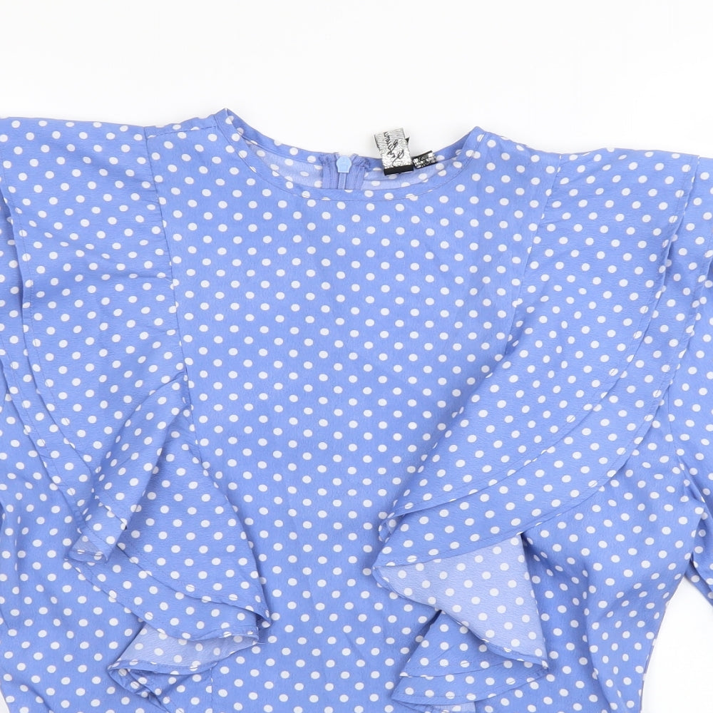 Influence Womens Blue Polka Dot  Basic Blouse Size 10