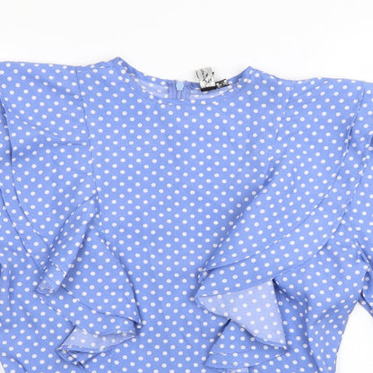 Influence Womens Blue Polka Dot  Basic Blouse Size 10