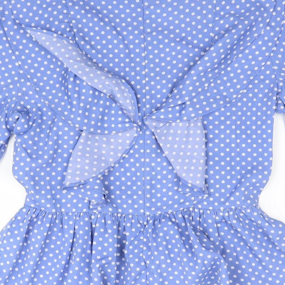 Influence Womens Blue Polka Dot  Basic Blouse Size 10