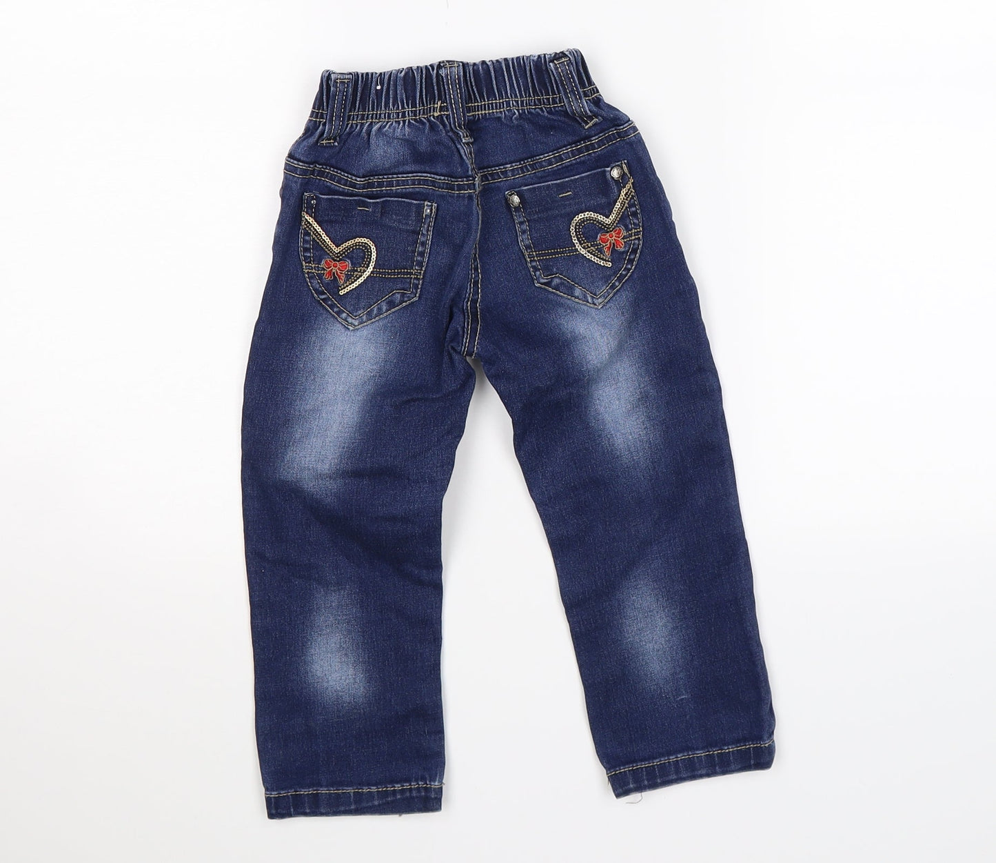 kidtizen Girls Blue  Denim Straight Jeans Size 4 Years - heart pockets