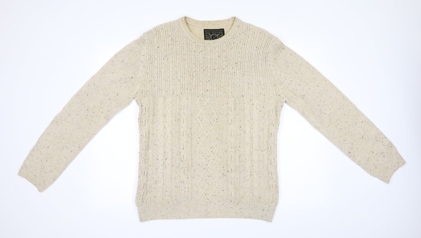 Red Hearing Mens Beige   Pullover Jumper Size S