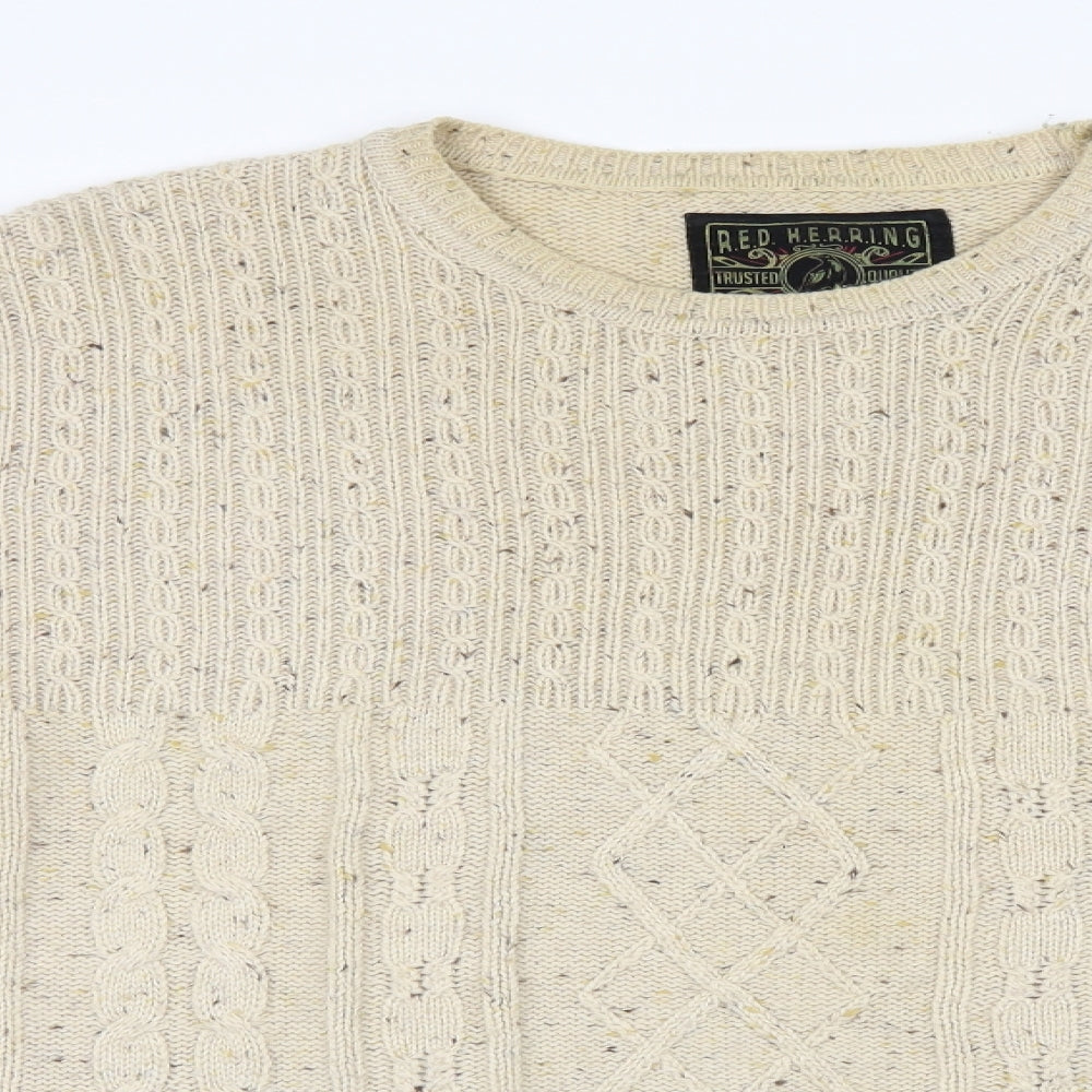 Red Hearing Mens Beige   Pullover Jumper Size S