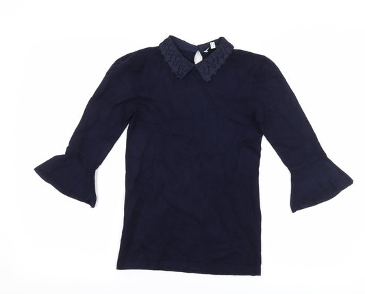 Womens UK Size 6 Warehouse Blue Basic T-Shirt