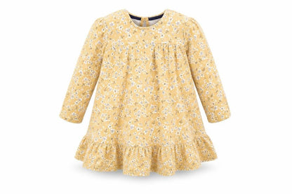 Front view of F&F girls’ yellow floral a-line, size 18-24, months