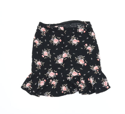 Divided Womens Black Floral  A-Line Skirt Size 6
