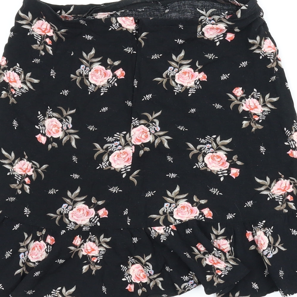 Divided Womens Black Floral  A-Line Skirt Size 6