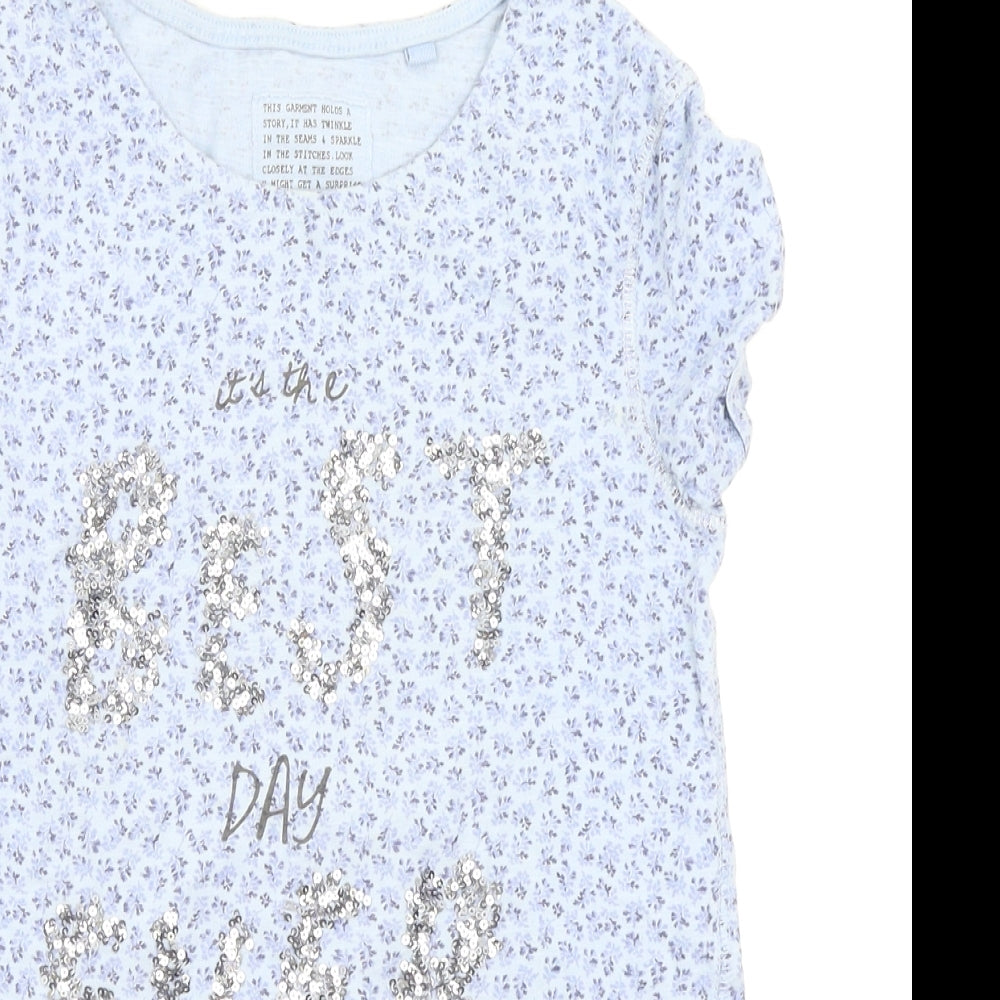 NEXT Girls Blue Floral  Basic T-Shirt Size 9 Years