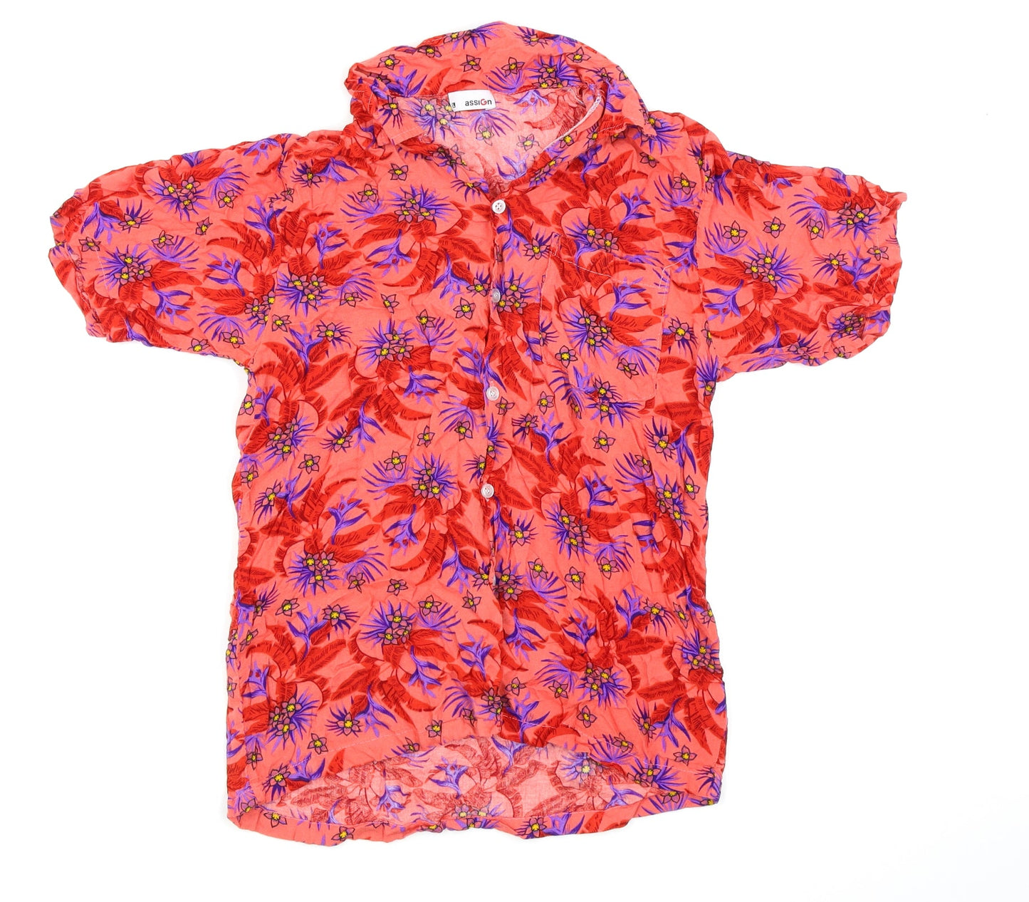 assign Womens Red Floral  Basic Button-Up Size L