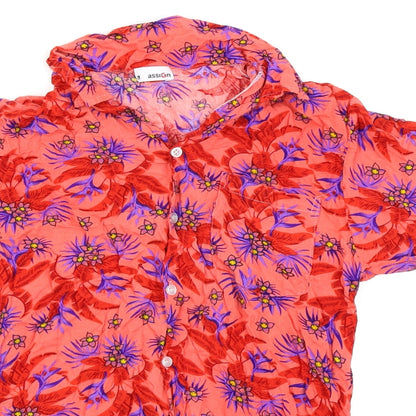 assign Womens Red Floral  Basic Button-Up Size L