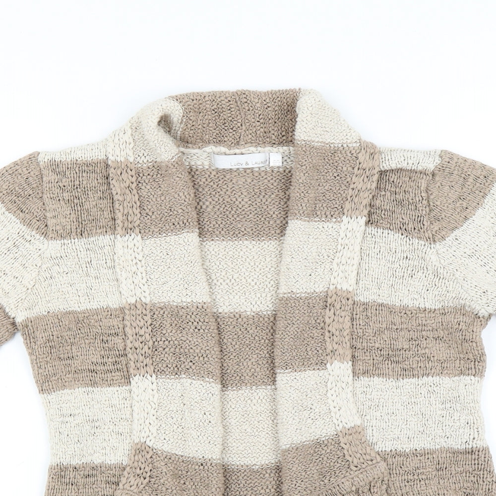 lucy & laurel Womens Beige Striped  Cardigan Jumper Size 14