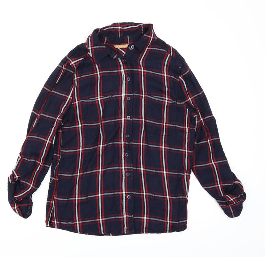 Avenue Womens Blue Check  Basic Button-Up Size 8